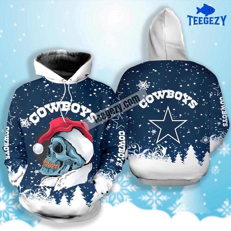 Dallas Cowboys Santa Skull Blue White 3D Unisex Hoodie Dallas Cowboys Santa Skull Blue White 3D Unisex Hoodie