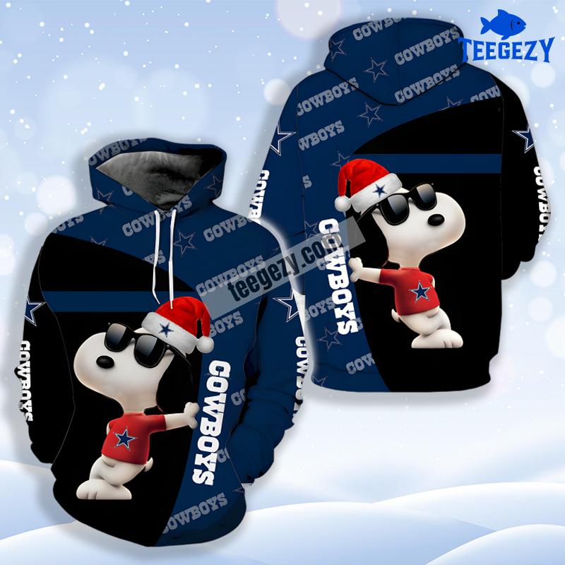 Dallas Cowboys Santa Snoopy Black Blue 3D Hoodie Dad Mom Dallas Cowboys Santa Snoopy Black Blue 3D Hoodie Dad Mom