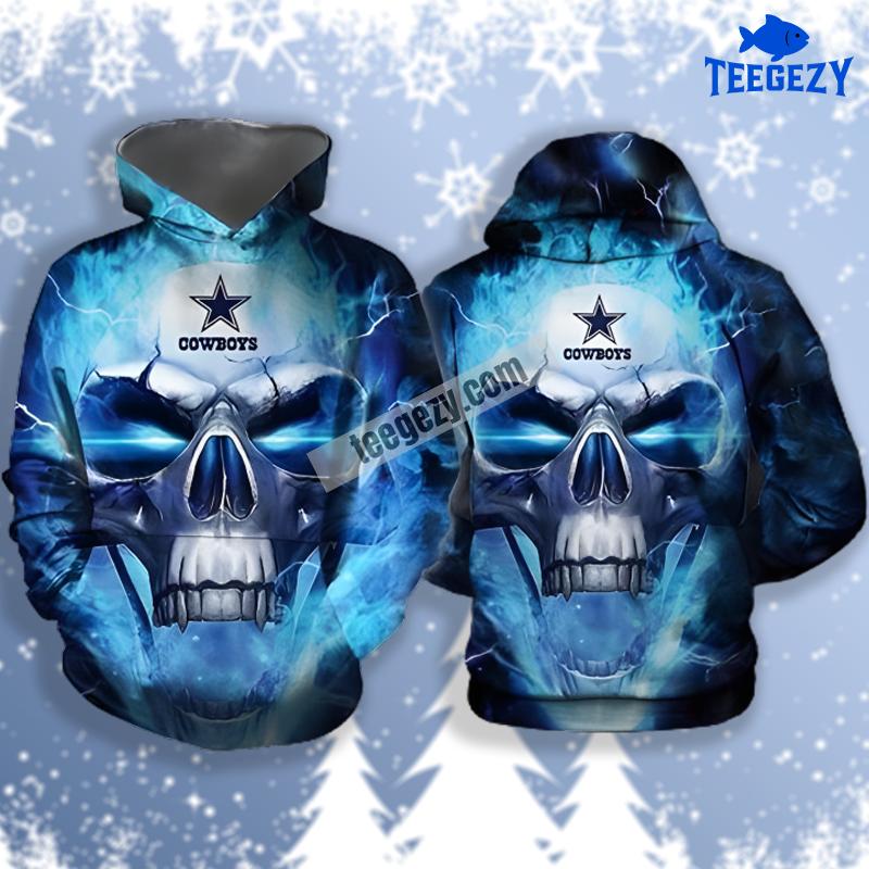 Dallas Cowboys Skull Blue 3D Hoodie Dad Mom Dallas Cowboys Skull Blue 3D Hoodie Dad Mom