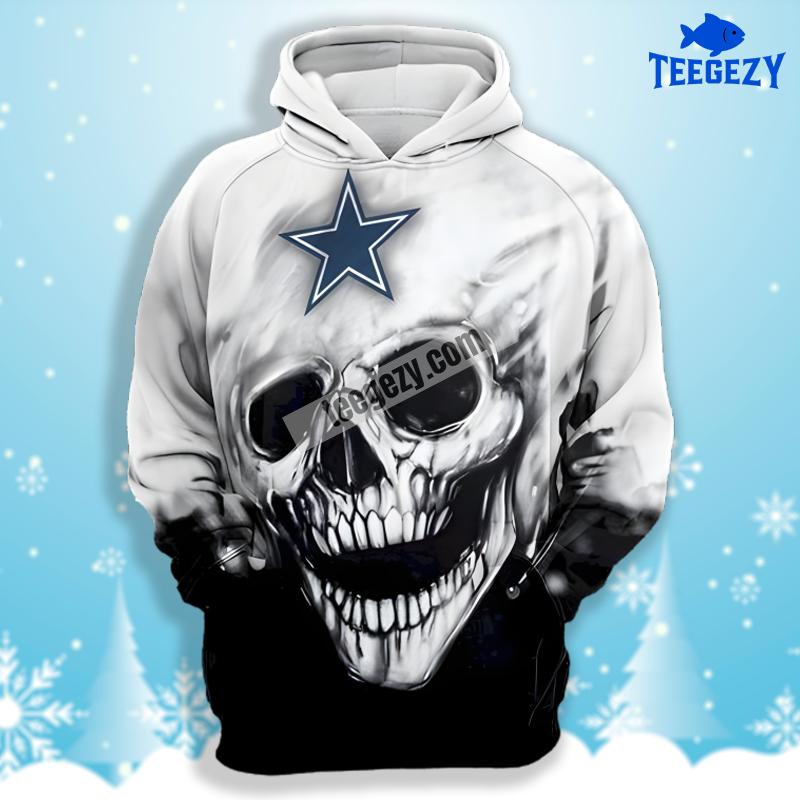 Dallas Cowboys Skull Halloween Black White 3D Hoodie Dad Mom Dallas Cowboys Skull Halloween Black White 3D Hoodie Dad Mom