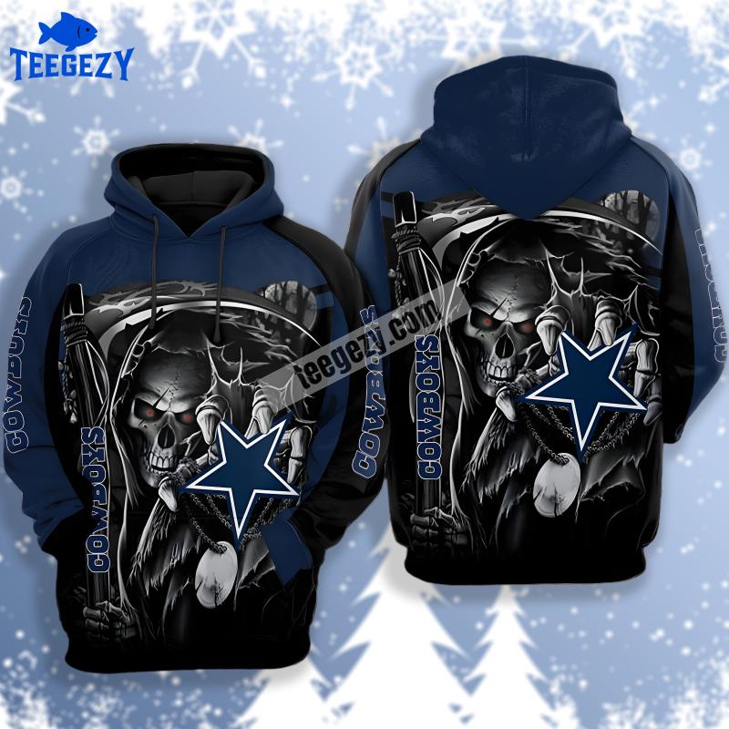 Dallas Cowboys Skull Halloween Blue Black 3D Print Hoodie Dallas Cowboys Skull Halloween Blue Black 3D Print Hoodie