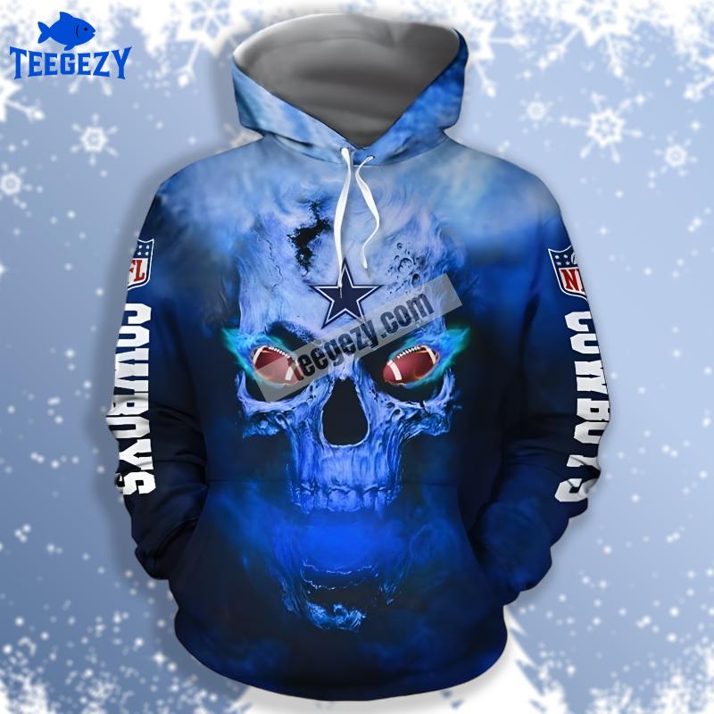 Dallas Cowboys Skull Pullover Blue 3D Design Hoodie Dallas Cowboys Skull Pullover Blue 3D Design Hoodie