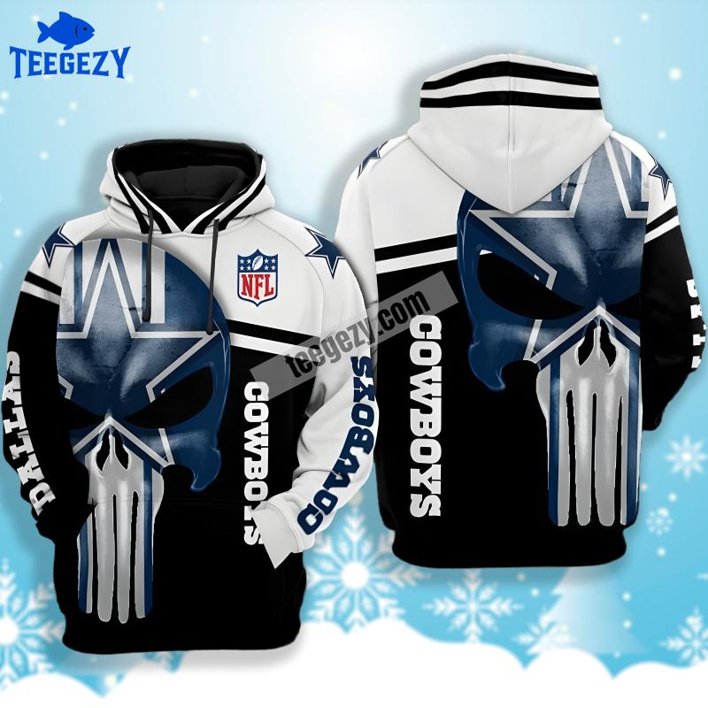 Dallas Cowboys Skull White Black Pullover 3D Graphic Hoodie Dallas Cowboys Skull White Black Pullover 3D Graphic Hoodie