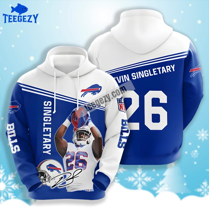 Devin Singletary Buffalo Bills Blue White 3D Puff Print Hoodie Devin Singletary Buffalo Bills Blue White 3D Puff Print Hoodie