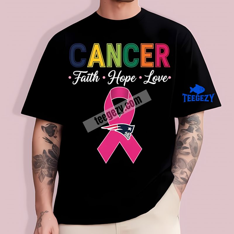 Faith Hope Love Cancer Awareness New England Patriots Mens Graphic T-Shirt Faith Hope Love Cancer Awareness New England Patriots Mens Graphic T-Shirt
