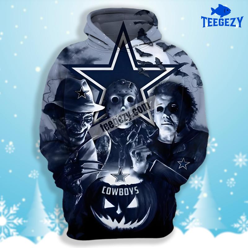 Freddy Krueger Michael Myers Dallas Cowboys Blue 3D Printed Hoodie Freddy Krueger Michael Myers Dallas Cowboys Blue 3D Printed Hoodie