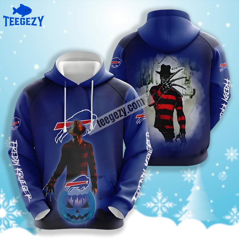 Freddy Krueger Pumpkins Halloween Buffalo Bills Blue 3D Graphic Hoodie Freddy Krueger Pumpkins Halloween Buffalo Bills Blue 3D Graphic Hoodie