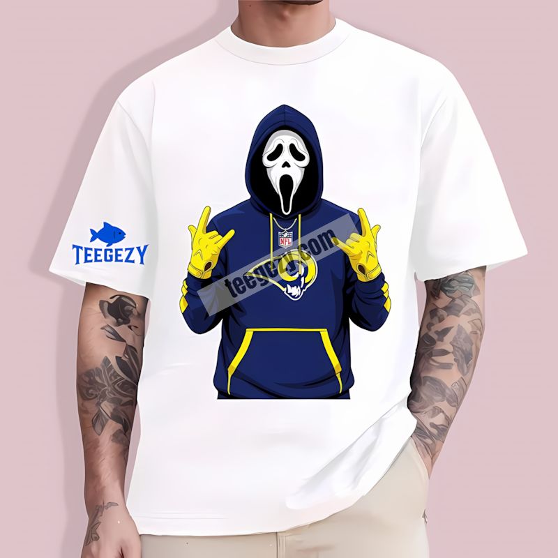 Ghostface Horror Style Los Angeles Rams Spooky Fan T-Shirt Ghostface Horror Style Los Angeles Rams Spooky Fan T-Shirt