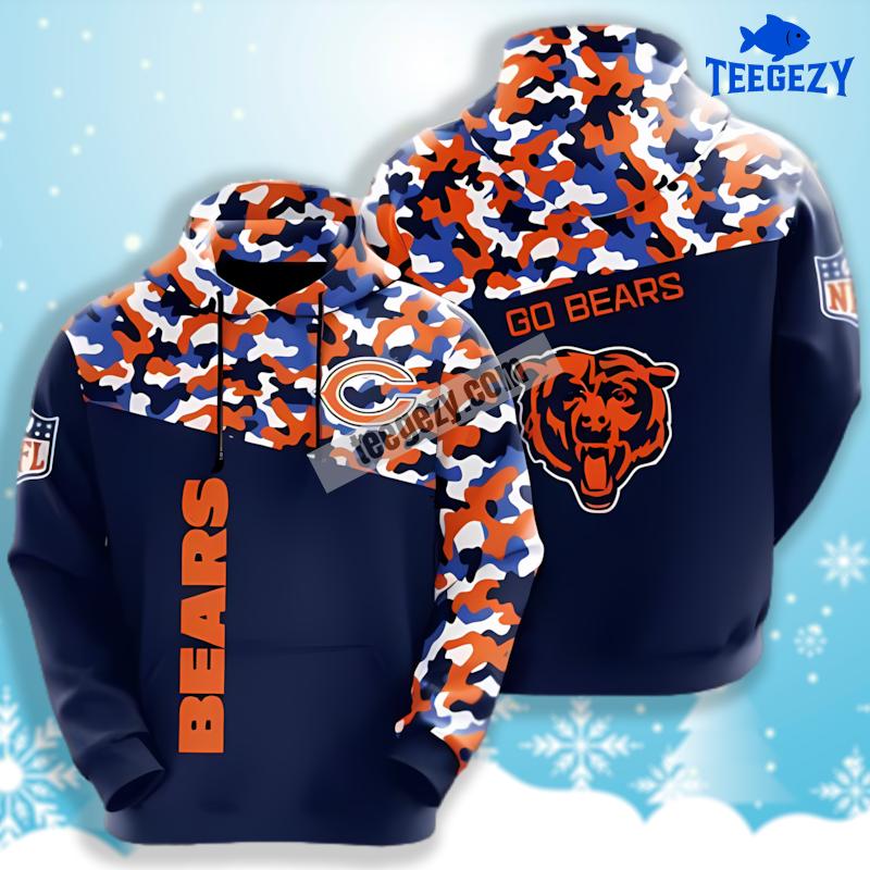 Go Chicago Bears Orange Blue 3D Hoodie Pullover Go Chicago Bears Orange Blue 3D Hoodie Pullover