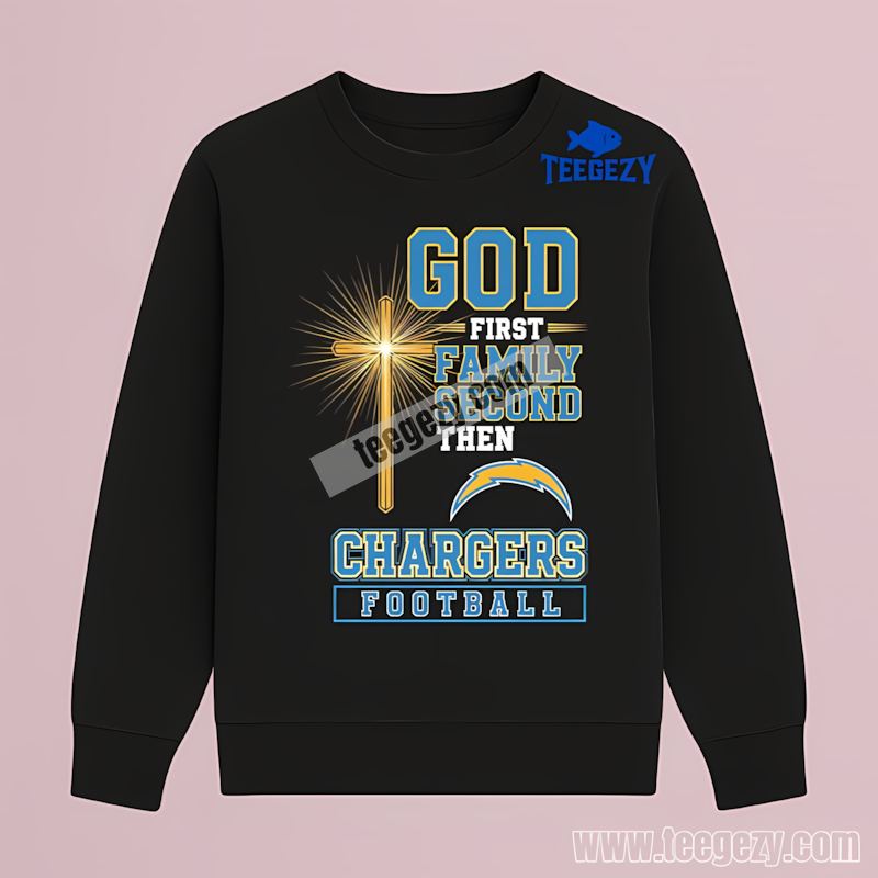 God First Family Second Football Los Angeles Chargers Trendy Long Sleeve God First Family Second Football Los Angeles Chargers Trendy Long Sleeve