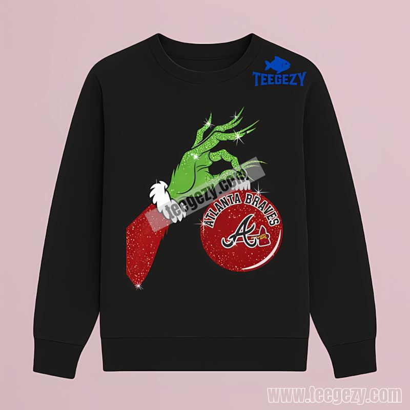 Grinch Hand Holding Atlanta Braves Ornament Graphic Long Sleeve Grinch Hand Holding Atlanta Braves Ornament Graphic Long Sleeve