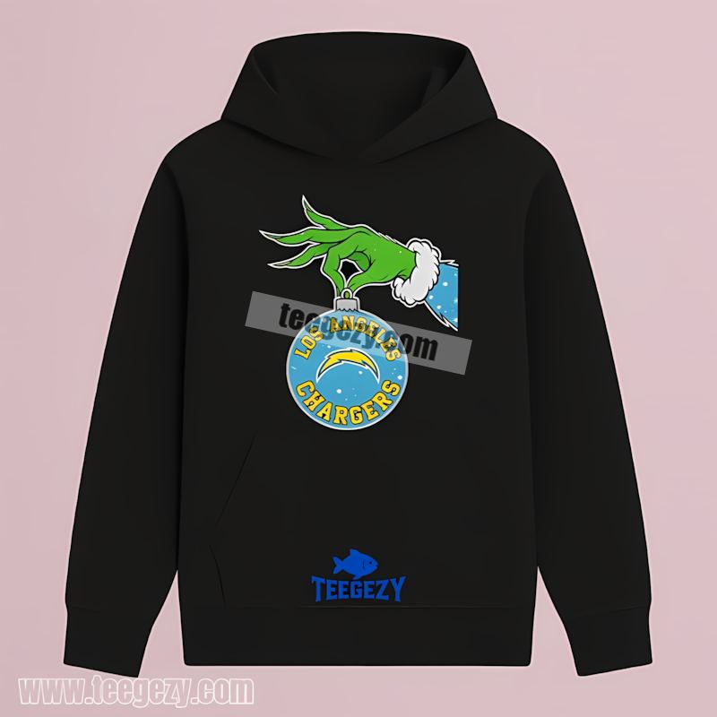 Grinch Hand Holding Los Angeles Chargers Ornament Adults Hoodie Grinch Hand Holding Los Angeles Chargers Ornament Adults Hoodie