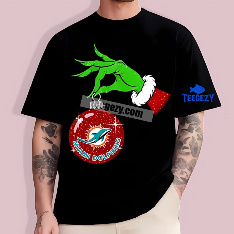 Grinch Hand Holding Miami Dolphins Ornament Adults T-Shirt Grinch Hand Holding Miami Dolphins Ornament Adults T-Shirt