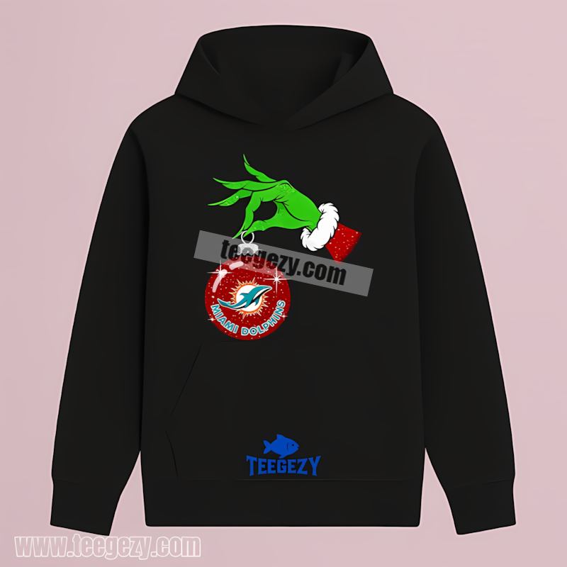 Grinch Hand Holding Miami Dolphins Ornament Adults Hoodie Grinch Hand Holding Miami Dolphins Ornament Adults Hoodie