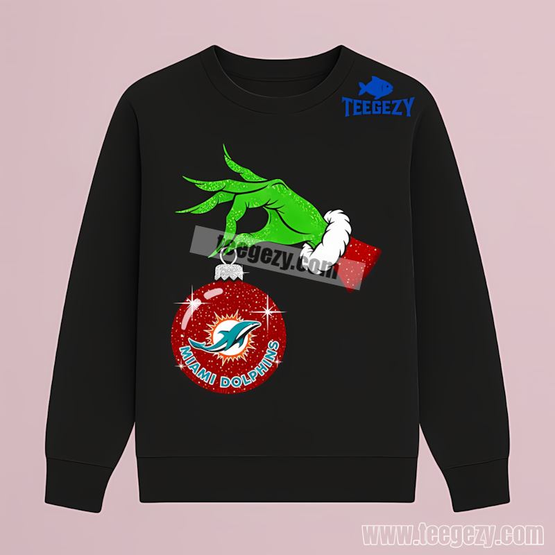Grinch Hand Holding Miami Dolphins Ornament Adults Long Sleeve Grinch Hand Holding Miami Dolphins Ornament Adults Long Sleeve