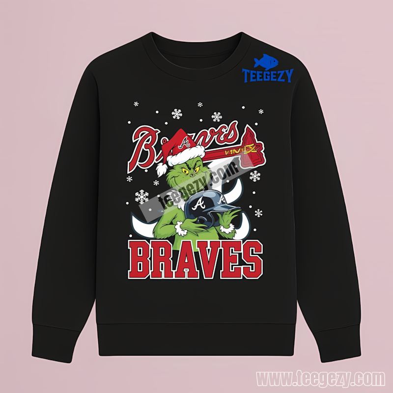 Grinch Holding Atlanta Braves Helmet Vintage Long Sleeve Grinch Holding Atlanta Braves Helmet Vintage Long Sleeve