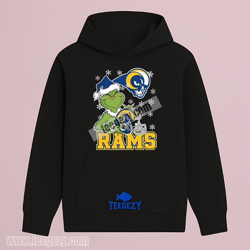 Grinch Holding Los Angeles Rams Helmet Fan Inspired Hoodie Grinch Holding Los Angeles Rams Helmet Fan Inspired Hoodie