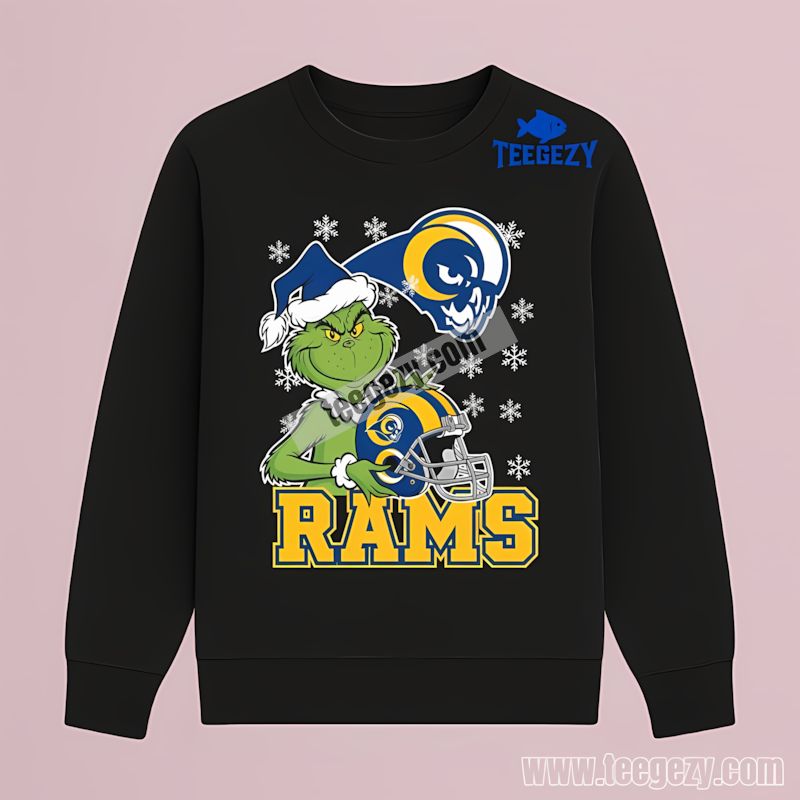 Grinch Holding Los Angeles Rams Helmet Fan Inspired Long Sleeve Grinch Holding Los Angeles Rams Helmet Fan Inspired Long Sleeve