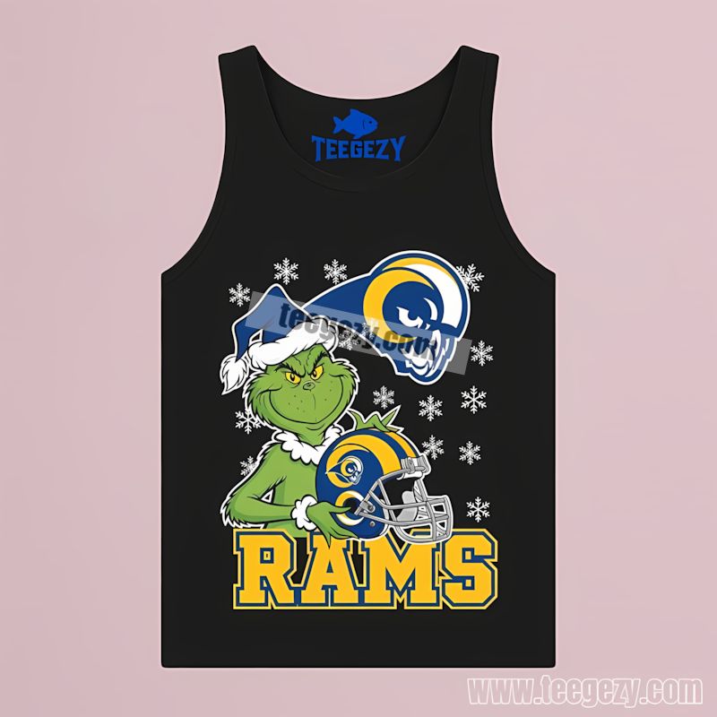 Grinch Holding Los Angeles Rams Helmet Fan Inspired Tanktop Grinch Holding Los Angeles Rams Helmet Fan Inspired Tanktop