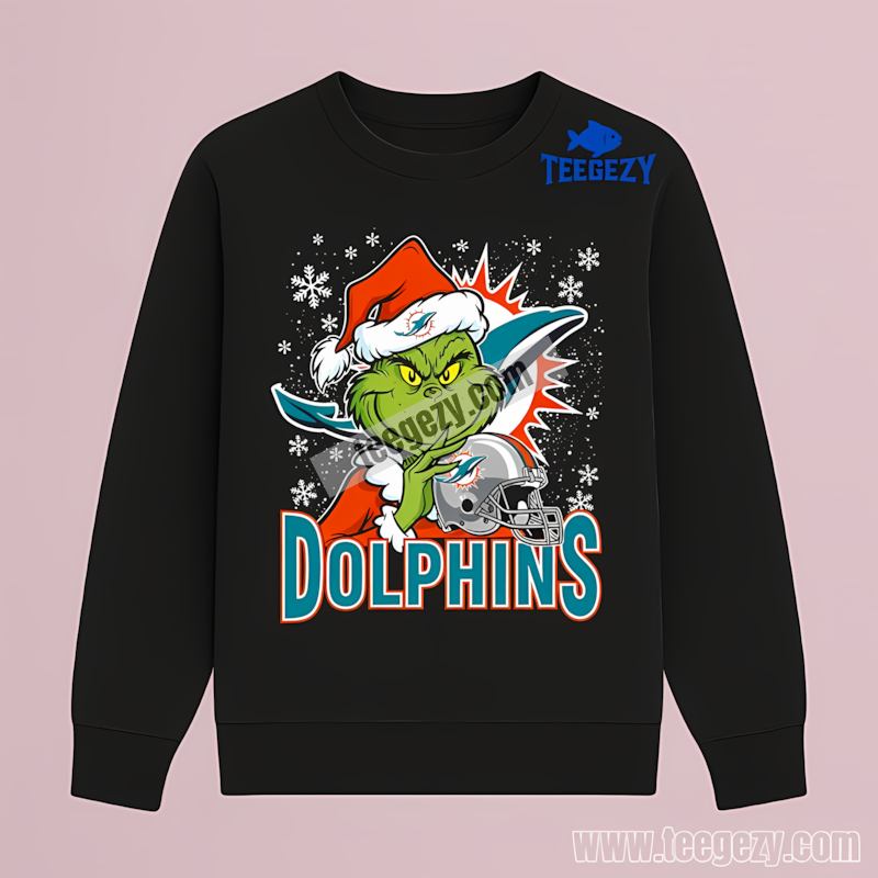 Grinch Holding Miami Dolphins Helmet Adults Long Sleeve Grinch Holding Miami Dolphins Helmet Adults Long Sleeve