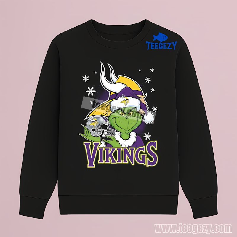 Grinch Holding Minnesota Vikings Helmet Game Day Long Sleeve Grinch Holding Minnesota Vikings Helmet Game Day Long Sleeve