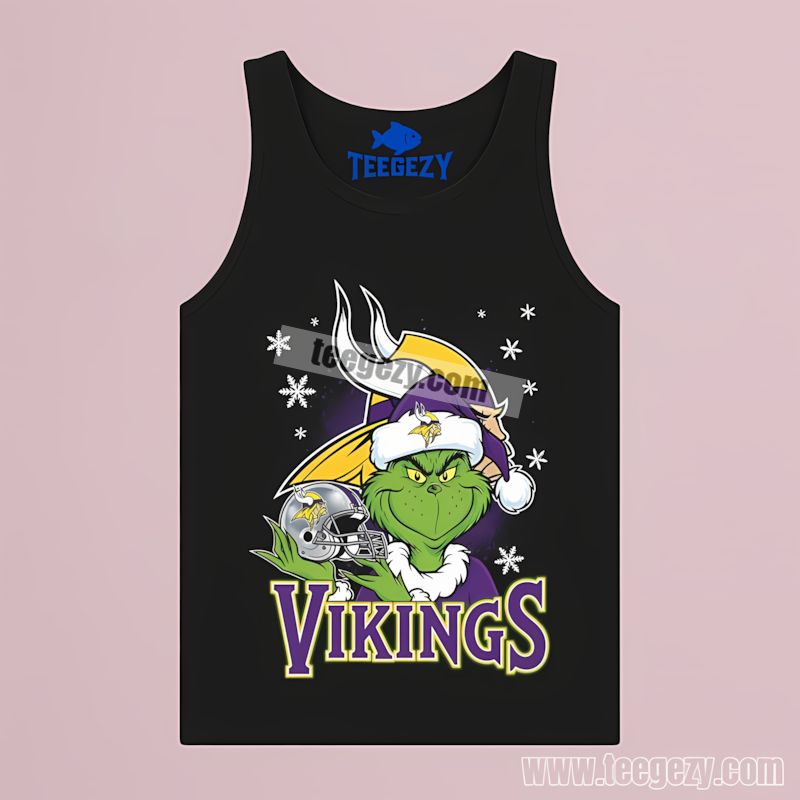 Grinch Holding Minnesota Vikings Helmet Game Day Tanktop Grinch Holding Minnesota Vikings Helmet Game Day Tanktop