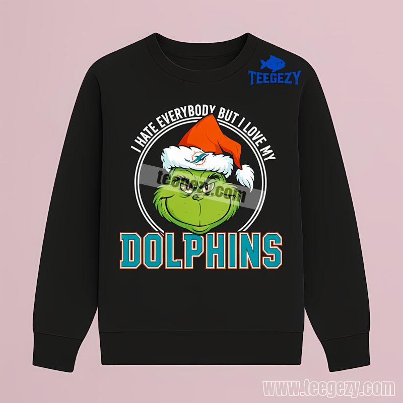 Grinch I Hate Everybody But Love Miami Dolphins Sports Long Sleeve Grinch I Hate Everybody But Love Miami Dolphins Sports Long Sleeve