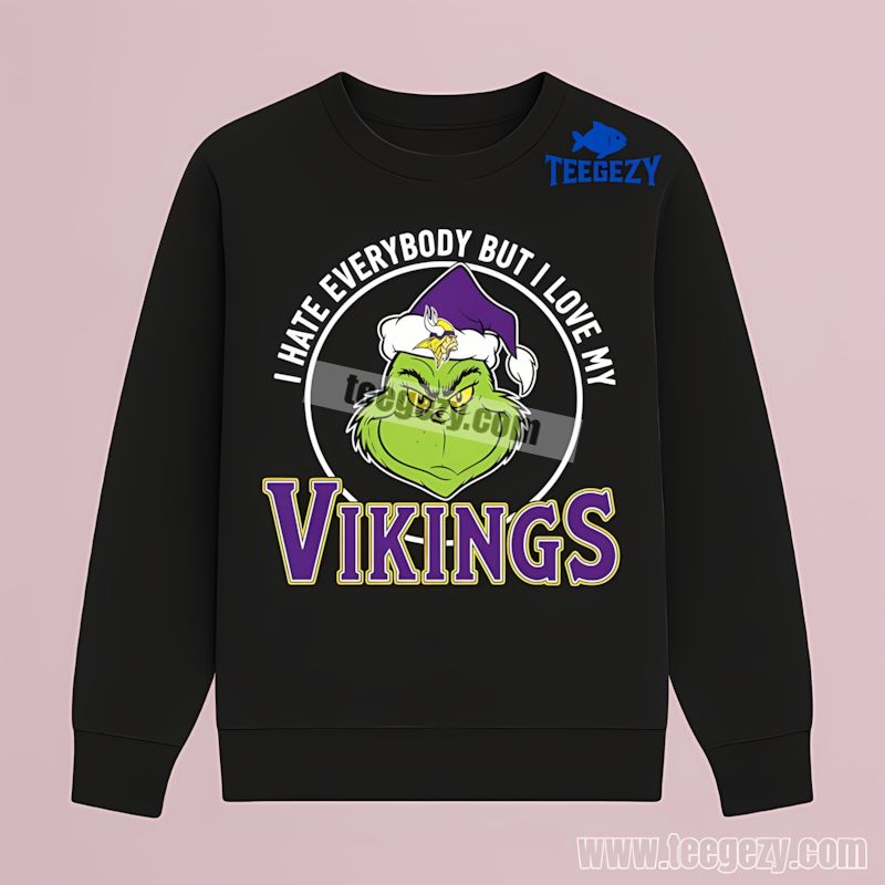 Grinch I Hate Everybody But Love Minnesota Vikings Statement Long Sleeve Grinch I Hate Everybody But Love Minnesota Vikings Statement Long Sleeve