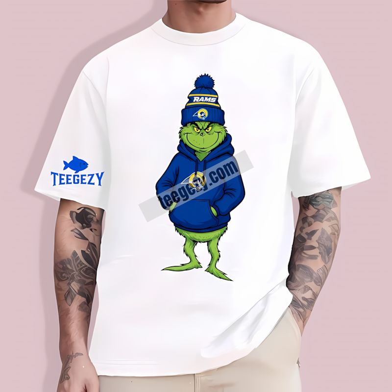 Grinch In A Los Angeles Rams Hoodie Christmas Style T-Shirt Grinch In A Los Angeles Rams Hoodie Christmas Style T-Shirt