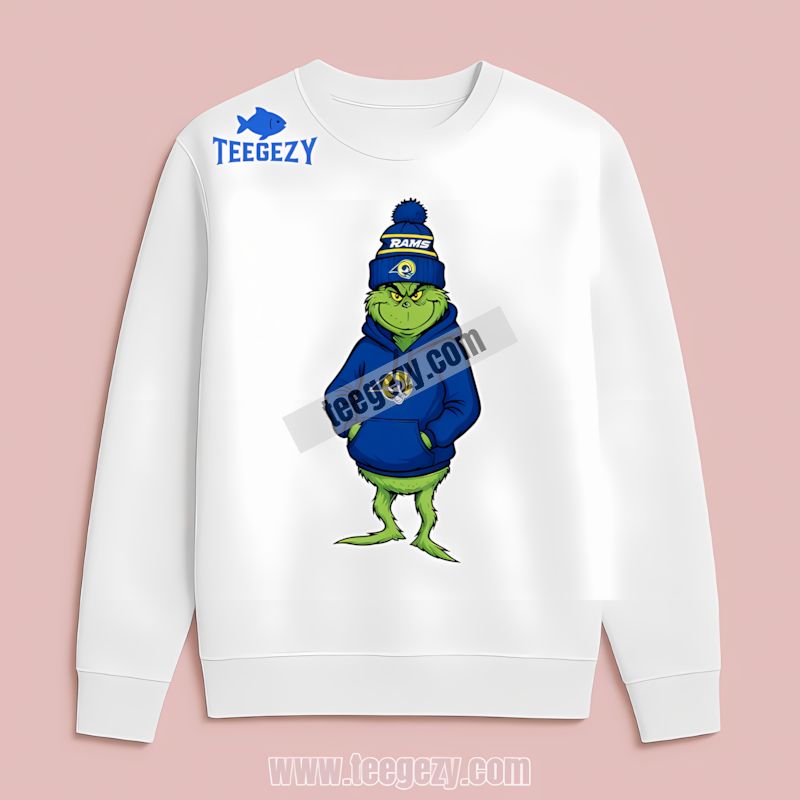 Grinch In A Los Angeles Rams Hoodie Christmas Style Long Sleeve Grinch In A Los Angeles Rams Hoodie Christmas Style Long Sleeve