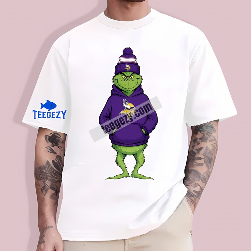 Grinch In A Minnesota Vikings Hoodie Fan Printed T-Shirt Grinch In A Minnesota Vikings Hoodie Fan Printed T-Shirt