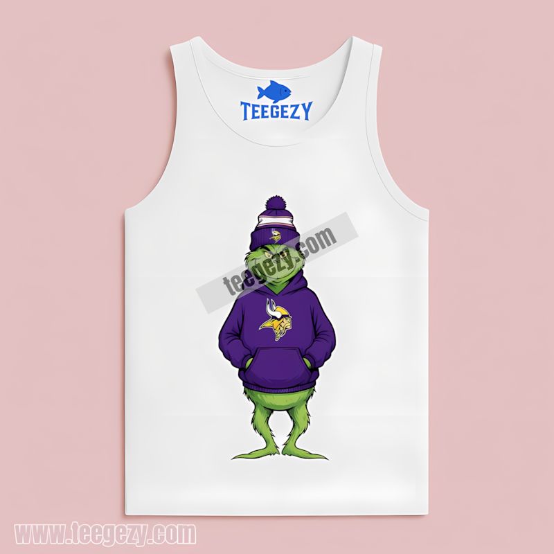 Grinch In A Minnesota Vikings Hoodie Fan Printed Tanktop Grinch In A Minnesota Vikings Hoodie Fan Printed Tanktop