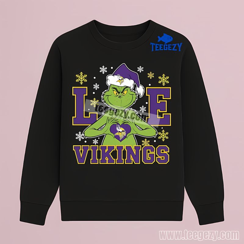 Grinch Love For Minnesota Vikings Holiday Themed Long Sleeve Grinch Love For Minnesota Vikings Holiday Themed Long Sleeve