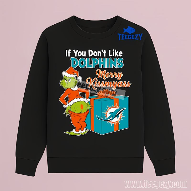Grinch Merry Kissmyass Miami Dolphins Adults Long Sleeve Grinch Merry Kissmyass Miami Dolphins Adults Long Sleeve