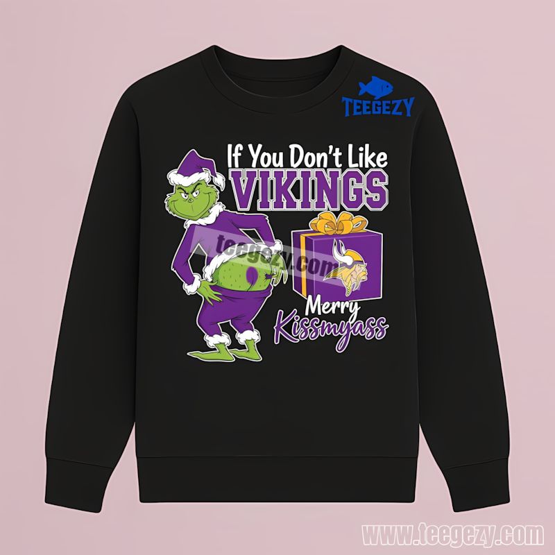 Grinch Merry Kissmyass Minnesota Vikings Holiday Theme Long Sleeve Grinch Merry Kissmyass Minnesota Vikings Holiday Theme Long Sleeve