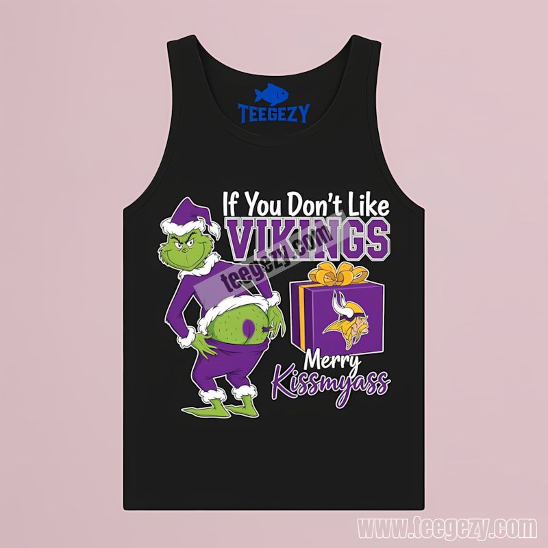 Grinch Merry Kissmyass Minnesota Vikings Holiday Theme Tanktop Grinch Merry Kissmyass Minnesota Vikings Holiday Theme Tanktop