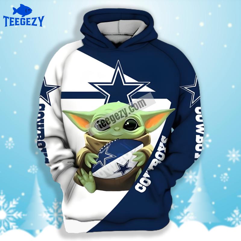 Grogu Star Wars Dallas Cowboys Blue White 3D Hoodie Jacket Grogu Star Wars Dallas Cowboys Blue White 3D Hoodie Jacket