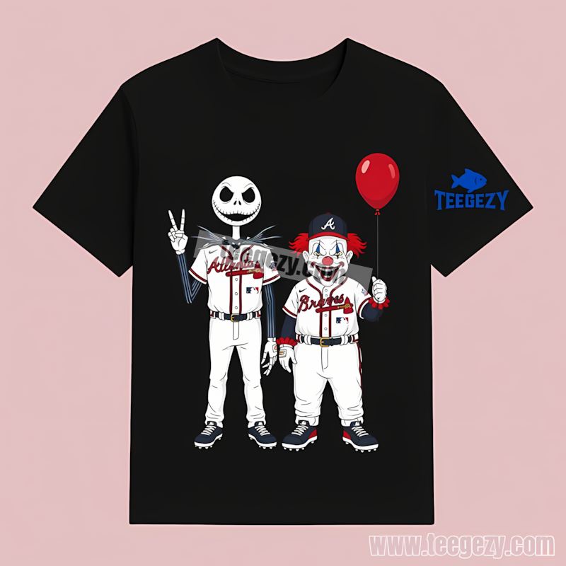 Halloween Atlanta Braves Jack Skellington Pennywise Graphic T-Shirt Halloween Atlanta Braves Jack Skellington Pennywise Graphic T-Shirt