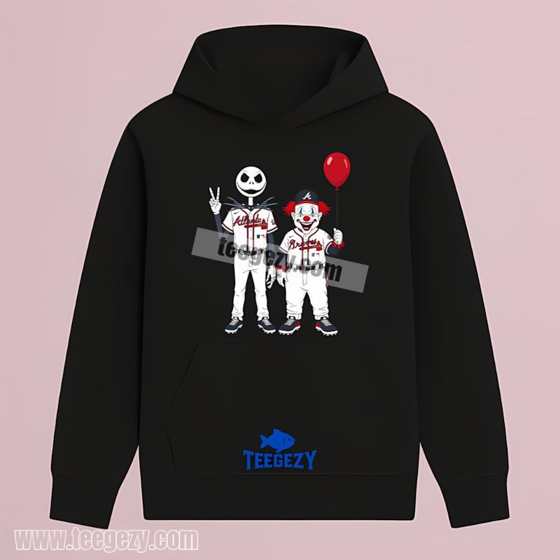 Halloween Atlanta Braves Jack Skellington Pennywise Graphic Hoodie Halloween Atlanta Braves Jack Skellington Pennywise Graphic Hoodie