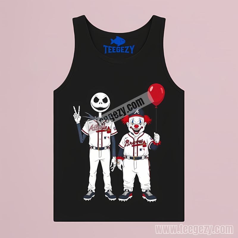 Halloween Atlanta Braves Jack Skellington Pennywise Graphic Tanktop Halloween Atlanta Braves Jack Skellington Pennywise Graphic Tanktop