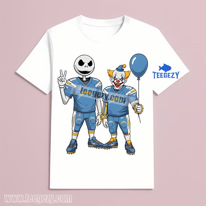 Halloween Jack Skellington And Pennywise Los Angeles Chargers Sports T-Shirt Halloween Jack Skellington And Pennywise Los Angeles Chargers Sports T-Shirt