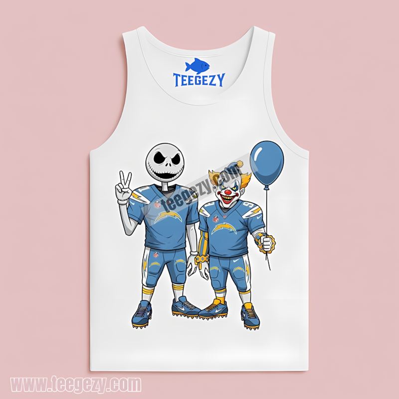 Halloween Jack Skellington And Pennywise Los Angeles Chargers Sports Tanktop Halloween Jack Skellington And Pennywise Los Angeles Chargers Sports Tanktop
