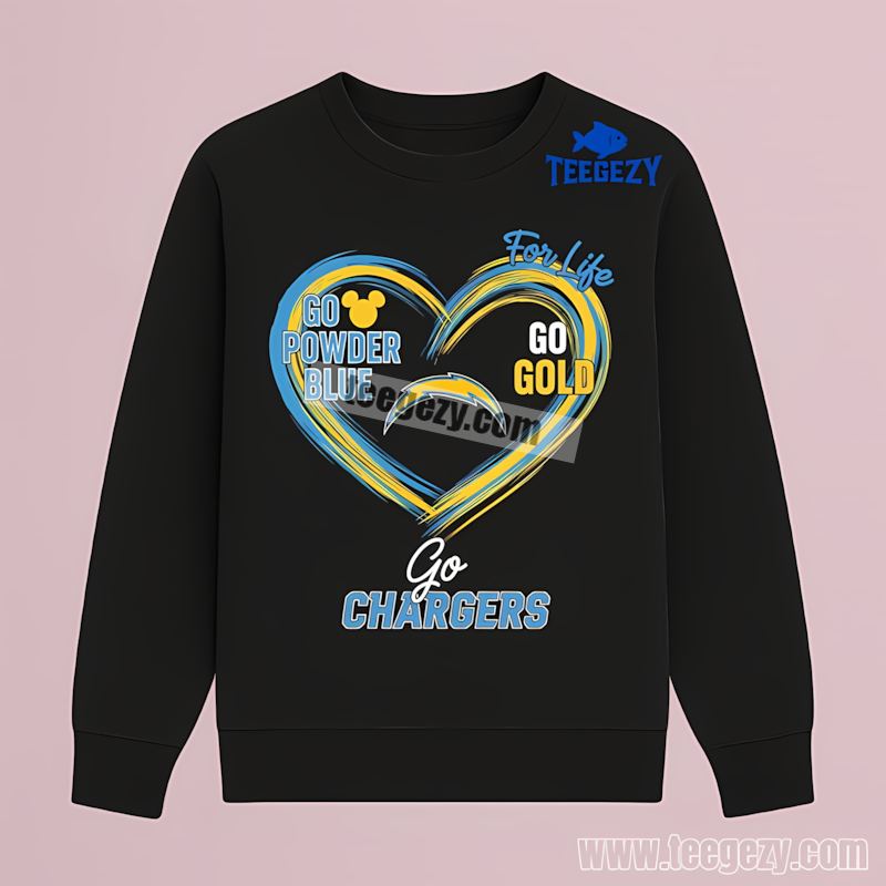 Heart Go Powder Blue Go Gold Los Angeles Chargers Adults Long Sleeve Heart Go Powder Blue Go Gold Los Angeles Chargers Adults Long Sleeve