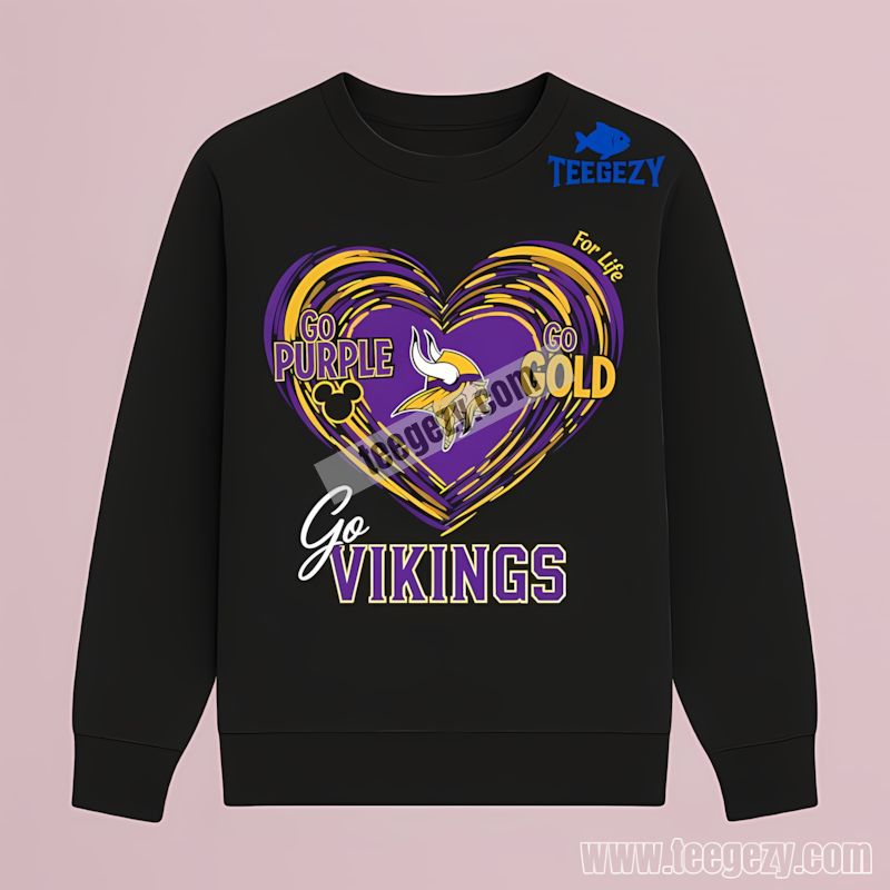 Heart Go Purple Go Gold Minnesota Vikings Long Sleeve Heart Go Purple Go Gold Minnesota Vikings Long Sleeve