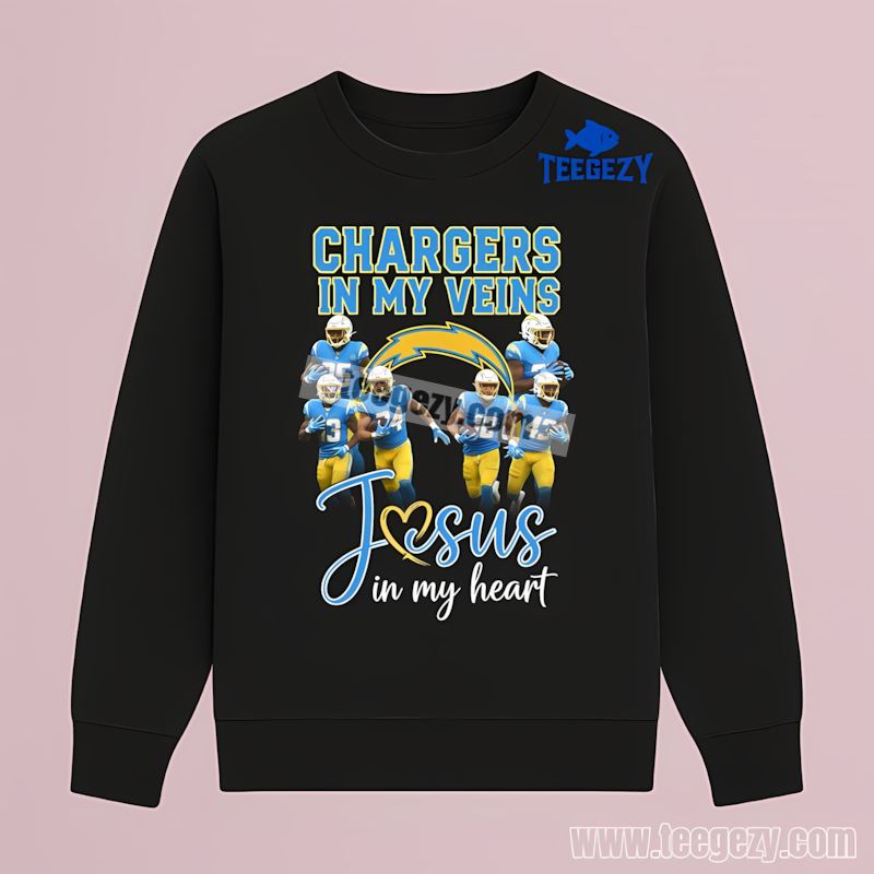In My Veins Jesus In My Heart Los Angeles Chargers Color Long Sleeve In My Veins Jesus In My Heart Los Angeles Chargers Color Long Sleeve