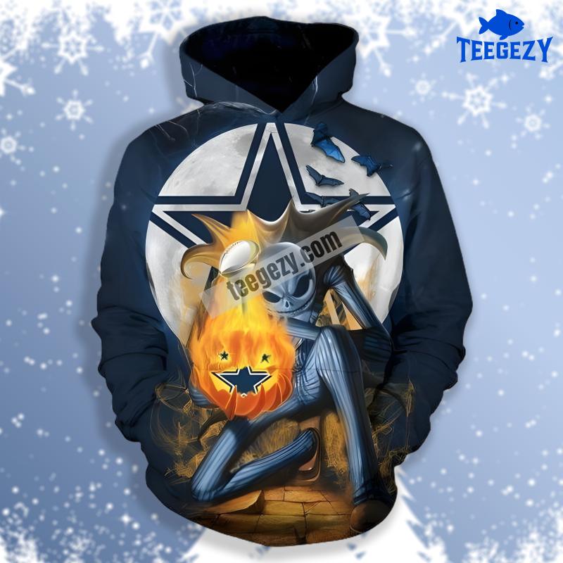Jack Skellington Fire Ball Dallas Cowboys Blue 3D Hoodie Men Jack Skellington Fire Ball Dallas Cowboys Blue 3D Hoodie Men