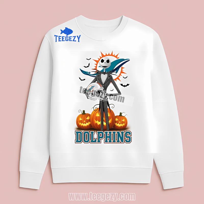 Jack Skellington Miami Dolphins Halloween Pumpkin Cotton Long Sleeve Jack Skellington Miami Dolphins Halloween Pumpkin Cotton Long Sleeve