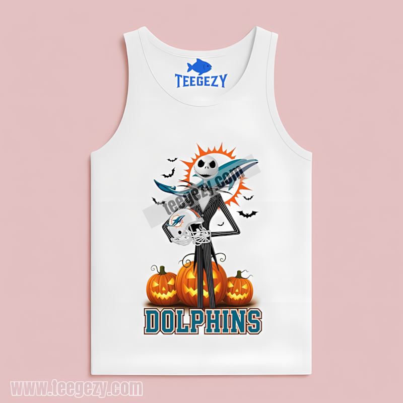 Jack Skellington Miami Dolphins Halloween Pumpkin Cotton Tanktop Jack Skellington Miami Dolphins Halloween Pumpkin Cotton Tanktop