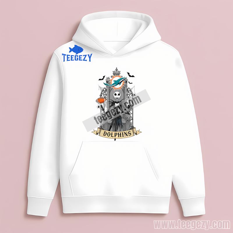 Jack Skellington Miami Dolphins Throne Graphic Hoodie Jack Skellington Miami Dolphins Throne Graphic Hoodie