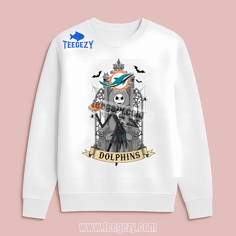 Jack Skellington Miami Dolphins Throne Graphic Long Sleeve Jack Skellington Miami Dolphins Throne Graphic Long Sleeve